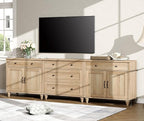 WAMPAT Farmhouse TV Stand for 100 Inch TV, 3-in-1 TV Console Table with 5 Drawers and 4 Doors, Entertainment Center for 75/80/85/90 Inch TV, Kitchen Sideboard Buffet Cabinet for Dining Room, Oak