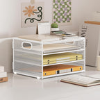 Subekyu Paper Letter Tray Organizer for Desk, White Metal Mesh Desk File Sorter Organizer with Handle and 2 Sliding Trays for Home Office School Supplies Organization