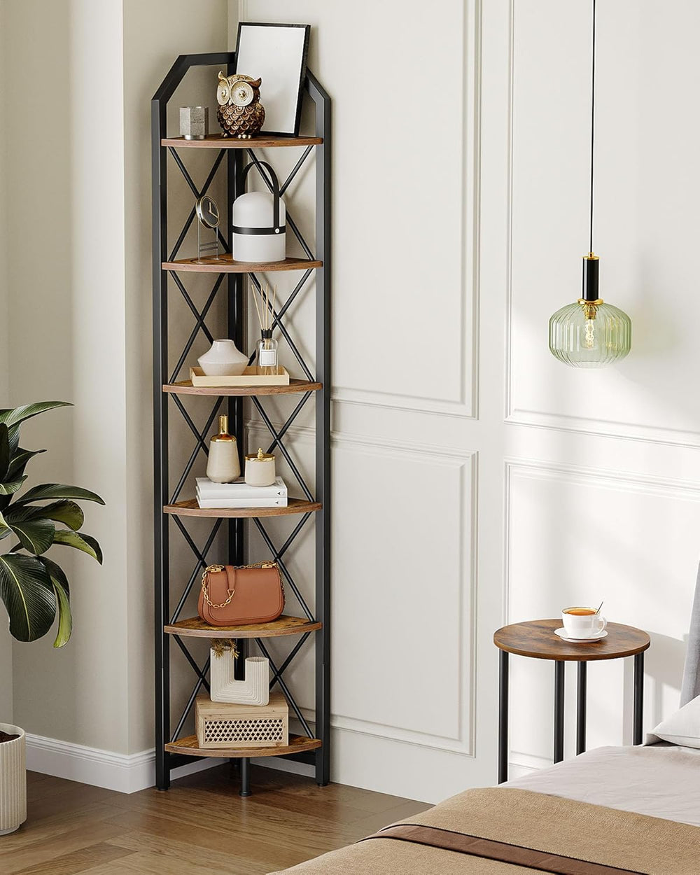 CHOEZON 6-Tier Corner Shelf, Industrial Corner Bookshelf, 71.2" Corner S...