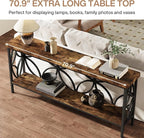 LITTLE TREE Sofa Table, 70.9 Inch Industrial Behind Couch Table with Storage Shelves, Narrow Long Console Table for Entryway, Living Room, Foyer, Hallway, Office