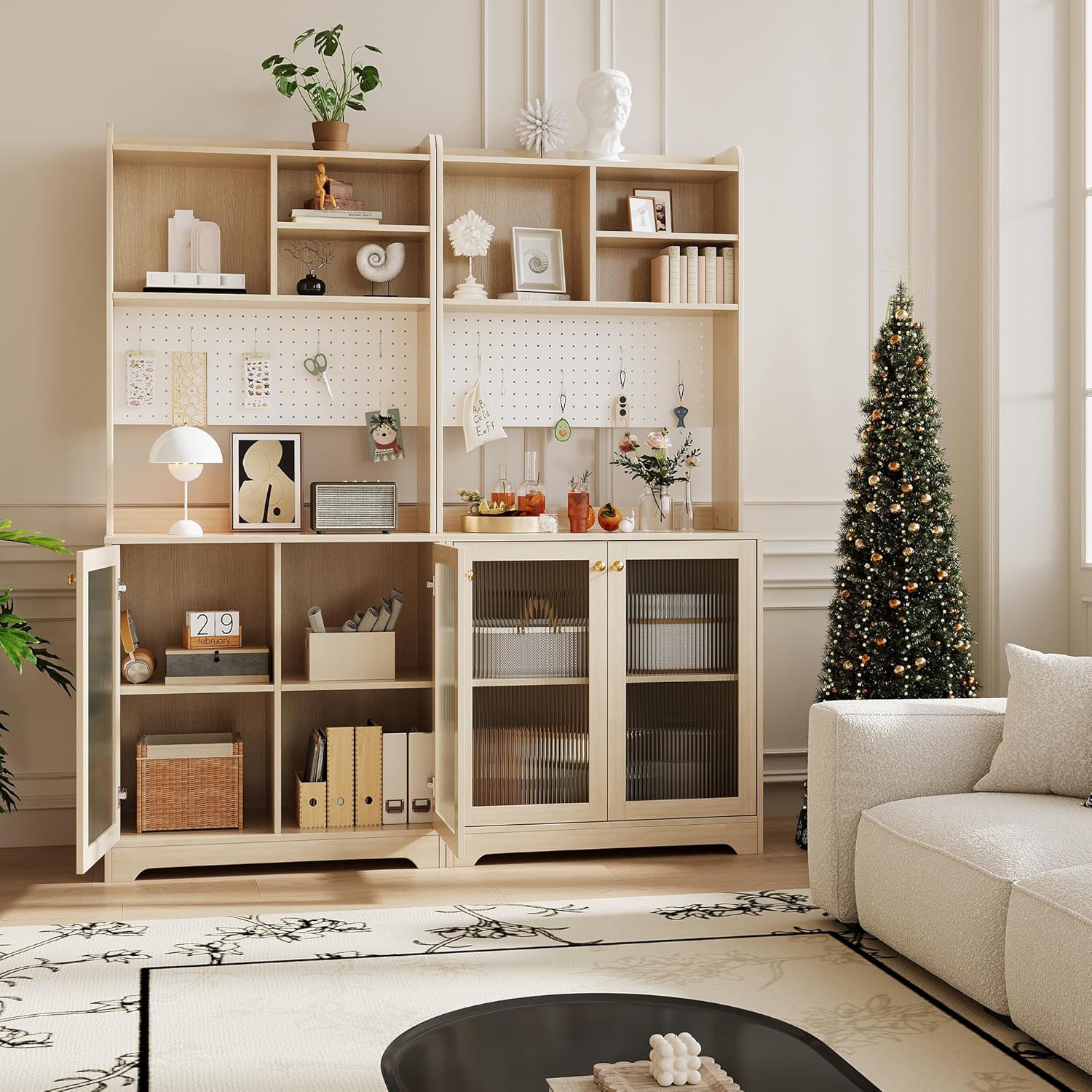 Kitchen Pantry Storage Cabinet, 71" Tall Food Pantry Cabinet with Microwave Stand, Farmhouse Kitchen Hutch with Open Storage & Adjustable Shelves Living Room