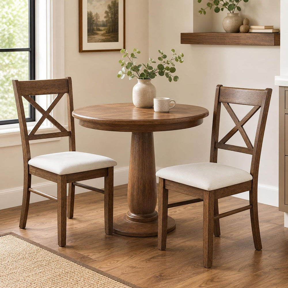 HOMCOM Dining Chairs Set of 2, Upholstered Kitchen Chairs with Rubberwood Fra...