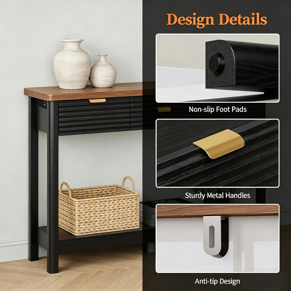 Fluted 47.2" Console Table with Outlets and USB C, Narrow Entryway Table...