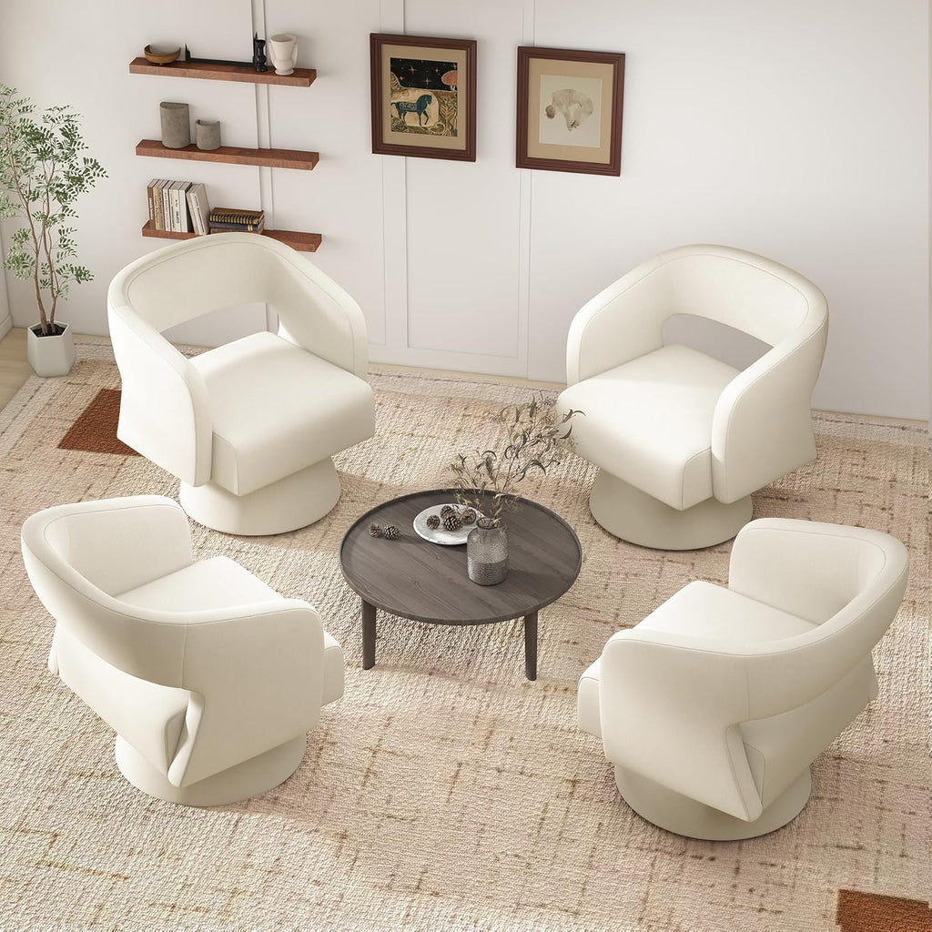 Nebuaegis Swivel Accent Chair Set of 2, Modern Comfy Chenille Barrel Chairs, Oversized Upholstered Round Arm Chair for Living Room, Bedroom, Reading Room, Beige
