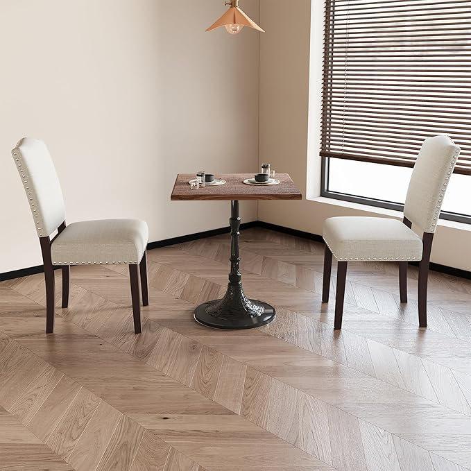 Upholstered Dining Chairs Set of 4 with Thickened Seat Cushion, Wooden Mid-Ce...