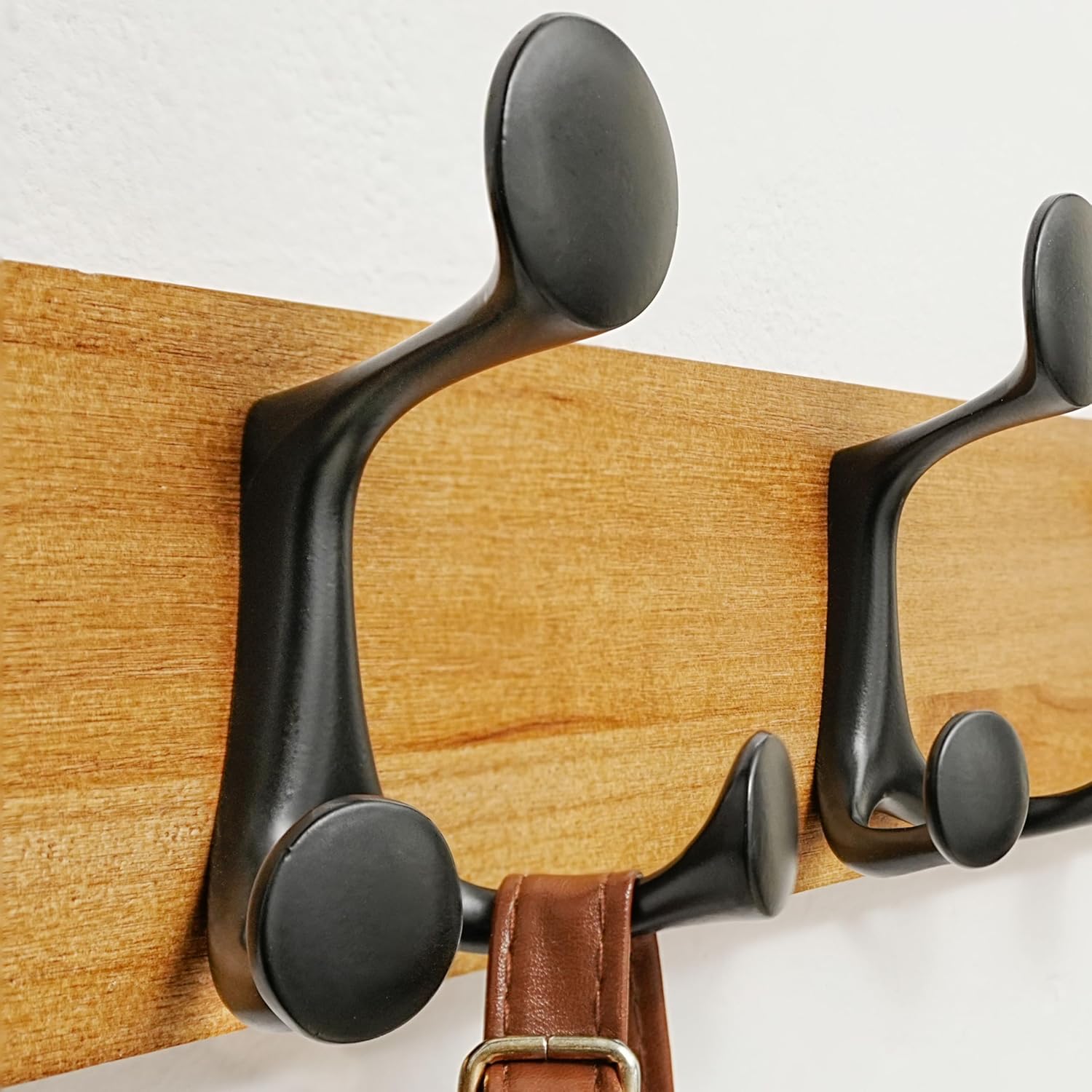 SKOLOO 24-Inch Light Brown Wood Coat Rack Wall Mount with 5 Triple Hooks - Ideal for Family Entrances, Classrooms, and Pet Supplies Storage - Perfect Coat Hooks for Wall