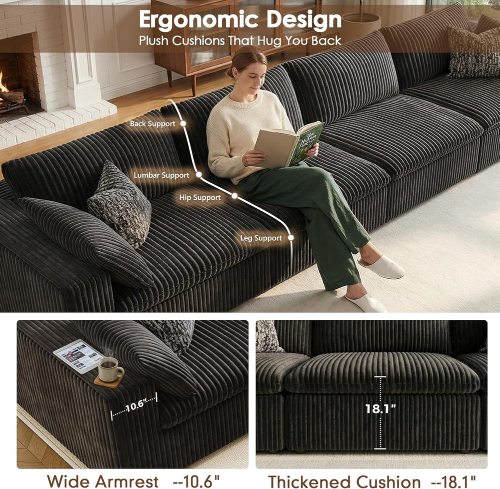 157.6" Cloud Couch Oversized Modular Sectional Sofa, U-Shaped 8 Seater D...