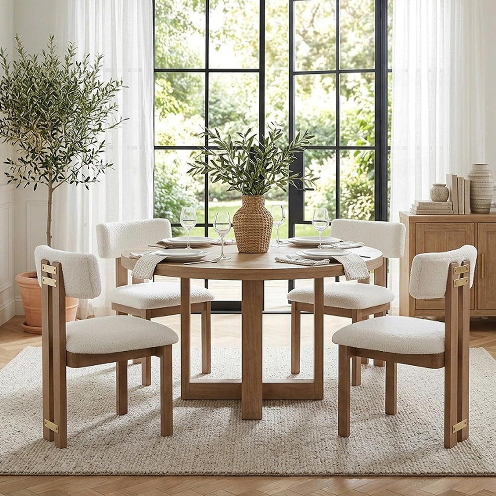 Modern Farmhouse Boucle Dining Chairs Set of 4, White Dining Room Chairs