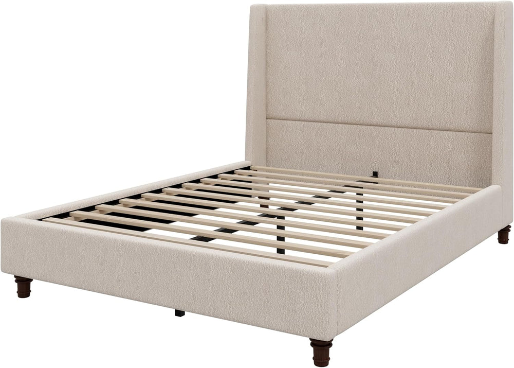 Queen Size Upholstered Bed Frame, 52.7" High Headboard Wingback Bedframe...