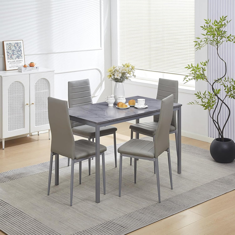 5-Pieces Dining Room Set for 4 Marbled Dining Table with Chairs Retangular Ki...