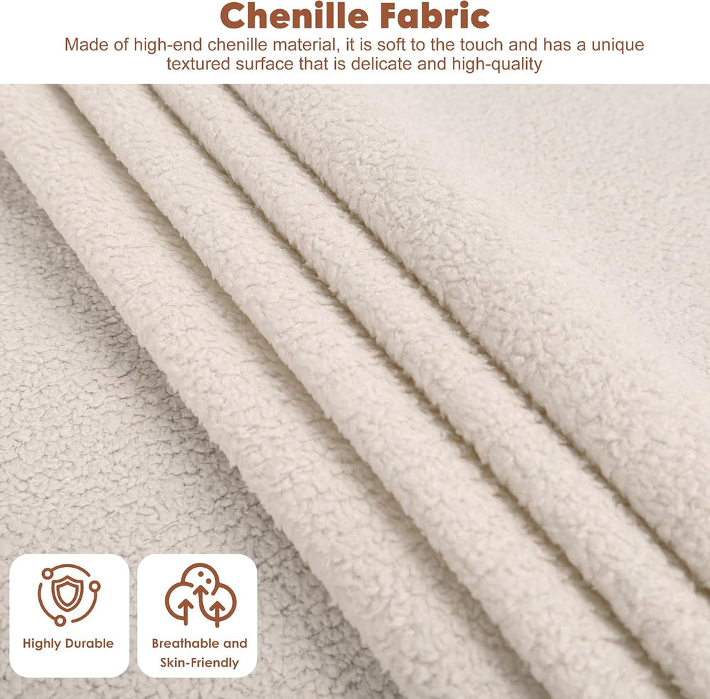 Garvee Chenille Upholstered Queen Bed Frame, Wingback Design, Beige