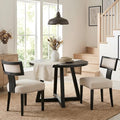 HNY Mid Century Modern Dining Chairs Set of 2, Farmhouse Linen Fabric Upholstered Accent Chairs Curved Nailhead Trim Backrest Kitchen Chairs, with Black Hardwood Frame, Beige