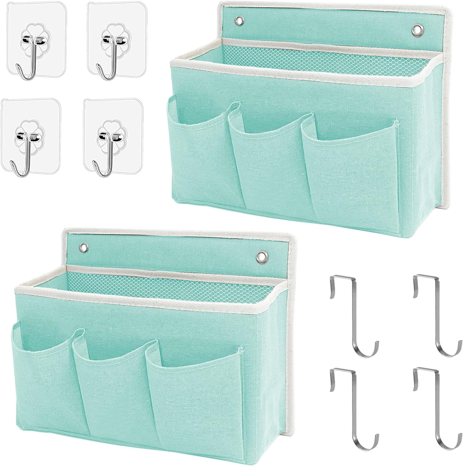2-Pack Wall Hanging Organizer Bag/Hanging Baskets with Large Mesh Compartment & 3 Pockets，Over the Door Organizer Space Saving Storage for Bedroom,RV Camper, Closet (Green -2 Pack)