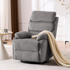 Premium Velvet 360° Swivel Rocker Recliner with Extended Footrest - High Back Glider Chair for Nursery, Living Room & Small Spaces, Featuring Padded Armrests and Handy Side Pocket, Grey
