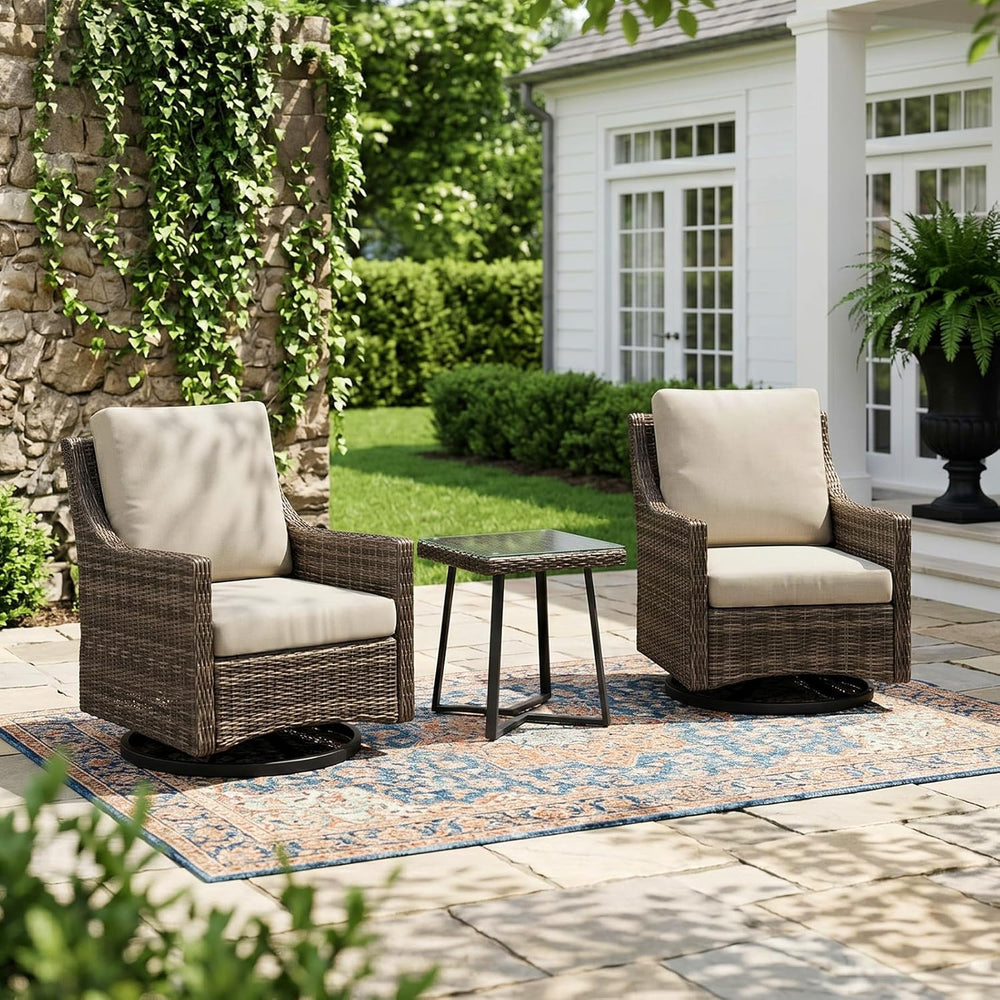Outdoor Swivel Rocker Patio Chair with Premium Cushion, High Back Wicker Pati...