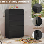Tall Dresser for Bedroom with 5 Drawers, Fluted Chest of Drawers with Round Curved Corner, Hidden Handles, Modern Wood Storage Organizer for Bedroom, Nursery, Living Room