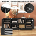 63'' Fluted TV Stand for TVs up to 75'', Modern Long Media Console with Storage Cabinets & Adjustable Shelves,Entertainment Center for Living Room Bedroom (Black)