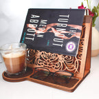 Book Nook Reading Valet Stand with Coffee Cup Mug Glasses Cell Phone Holder, Wood Triangle Book Rest and Page Saver for Bedside Nightstand, Gift Idea for Book Lovers, Handmade Wooden Book Accessories