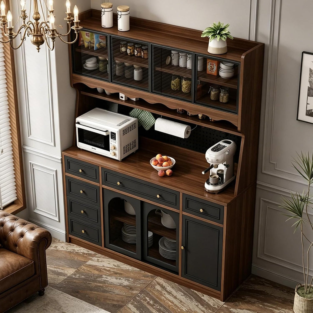 63'' Kitchen Pantry Cabinet with Power Outlet,Large Kitchen Hutch Cab...
