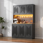 Gyfimoie 71" Kitchen Pantry with Power Outlet & LED Light, Large Kitchen Hutch Cabinet with Adjustable Shelf, Modern Buffet Cabinet with 6 Doors, Food Pantry Storage for Dining Room (Black - 6 Doors)