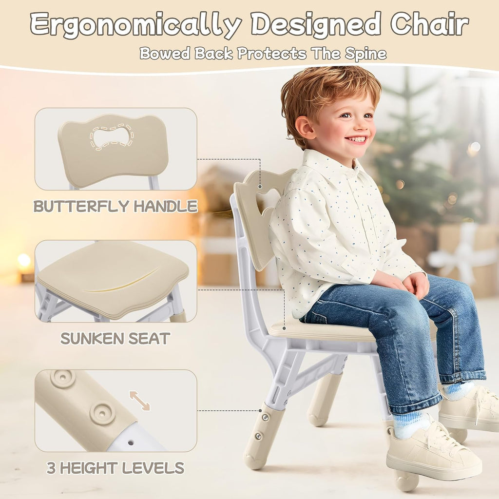GITAWUSA Toddler Table and Chair Set, Height Adjustable-Upgrade Kids Table and 4 Chairs for Ages 3-8, Multi-Activity Toddler Play Table with Graffiti Desktop for Home/Daycare (4Chairs Beige)