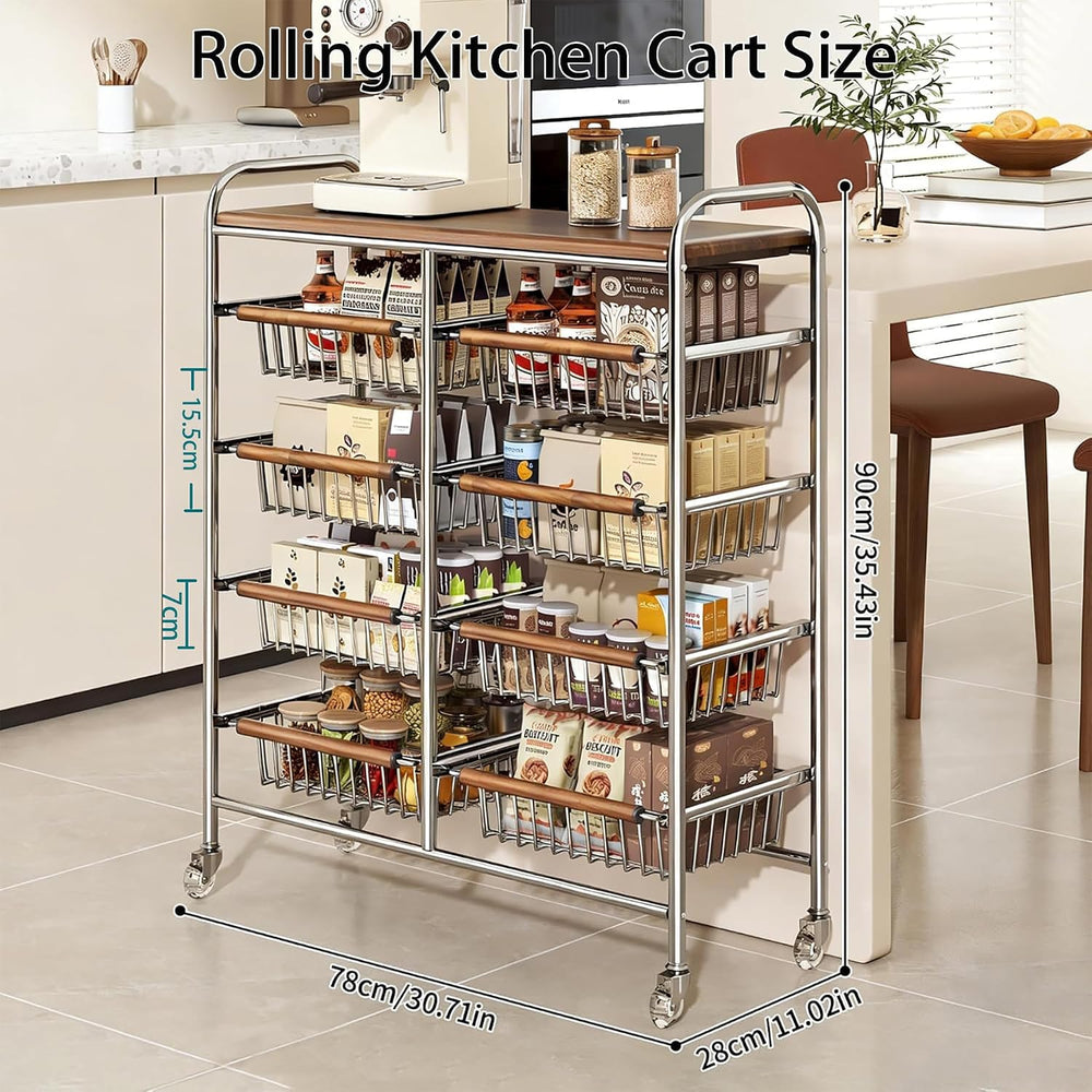 10-Tier Rolling Kitchen Storage Cart, Heavy Duty Wire Pantry Rack | Rust-proo...