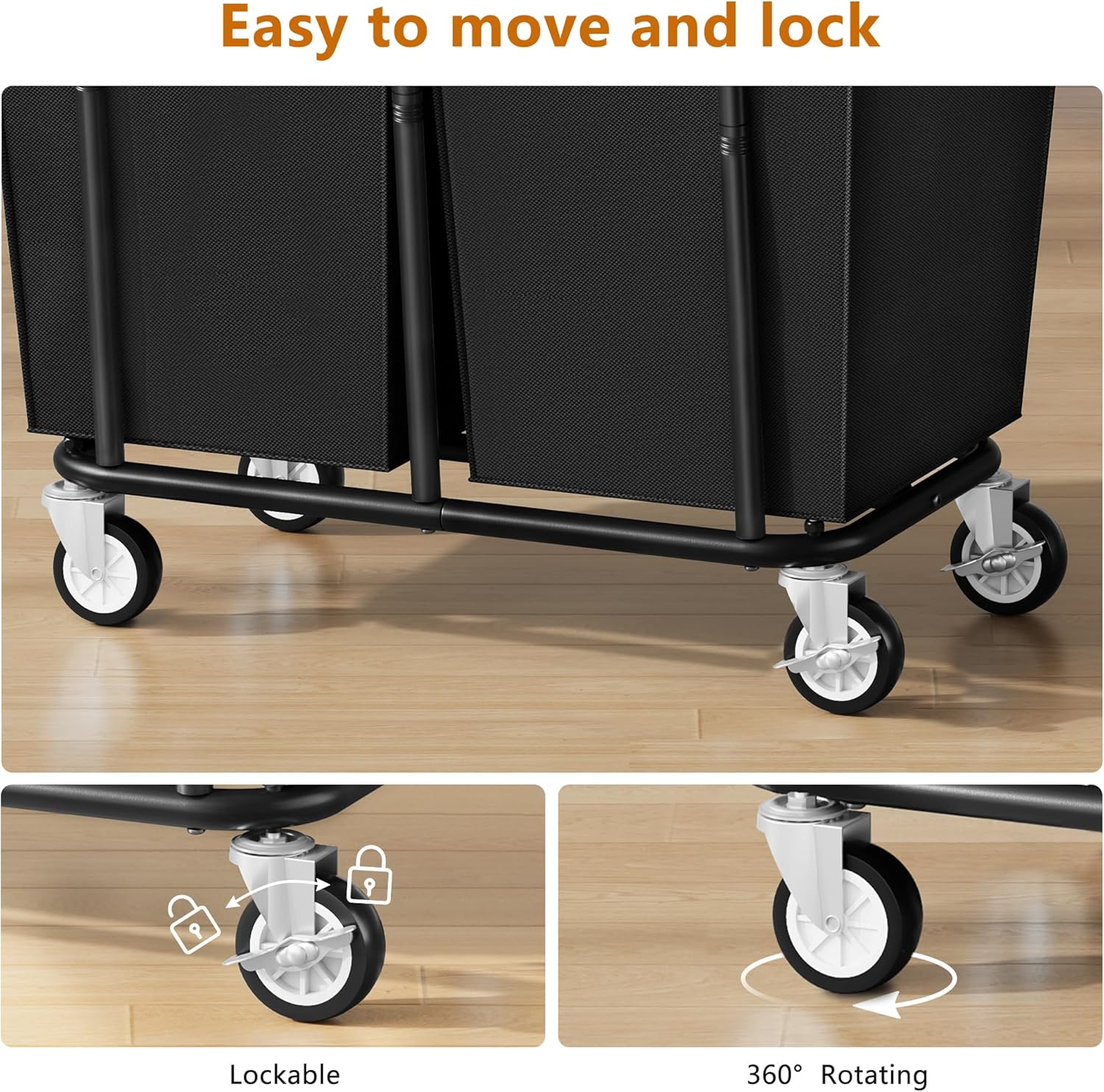 Large Laundry Hamper with Wheels, 2 - Bag 250L Rolling Medium Laundry Basket Sorter Cart, Medium - Sized Laundry Clothes Hamper, Heavy Duty Laundry Basket Organizer for Laundry Room, Bathroom