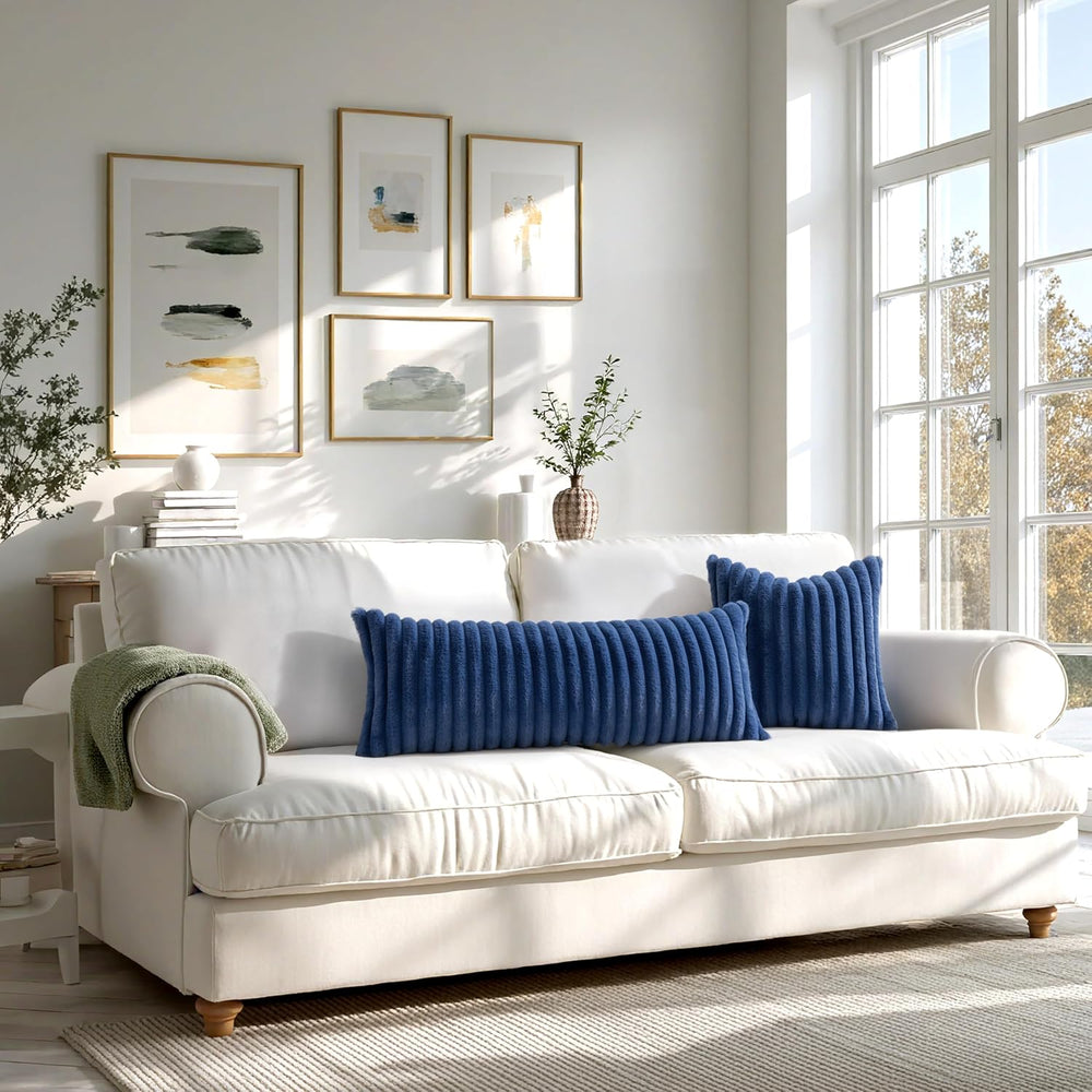 MIULEE Faux Fur Decorative Euro Sham Pillow Covers 24x24 Navy Blue 2 Pack