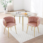 KEIKI Modern Velvet Dining Chairs Set of 2, Upholstered Woven Accent Dining Chairs with Gold Metal Legs, Tufted Back, Kitchen & Dining Room Chairs for Living Room, Bedroom, Vanity, Pink