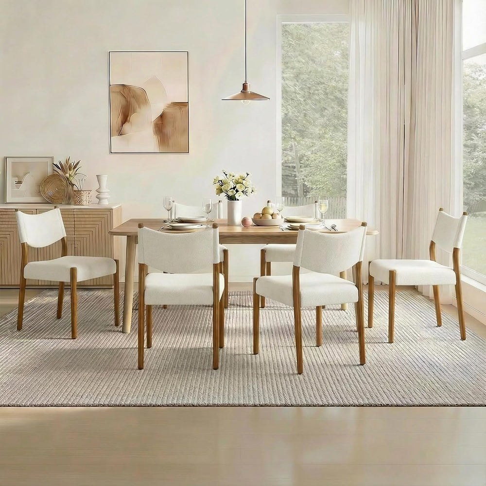 KISLOT Dining Chairs Set of 4, Ergonomic Upholstered Wood Chairs, White | Mid...