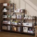 JSB No Assembly Folding Bookshelf, 4 Tier Industrial Metal Book Shelf for Storage, Vintage Wood Foldable Bookcase for Living Room, Bedroom, Office Organization Shelves