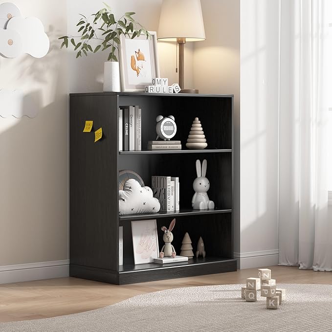 31" Wooden Book Shelf, Shelf Bookcase, Modern Bookshelf with Adjustable Shelf for Home Office, Study Room, Black