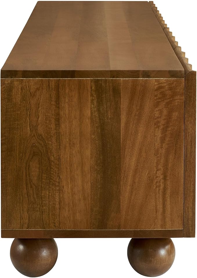 Modway Sorren 71 Inch Scalloped TV Stand in Walnut – 4 Door Media Console Cabinet – Modern Storage TV Stand with Doors