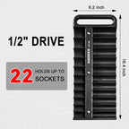 Magnetic Socket Holder Set with Handle, Portable Socket Organizer, Heavy Duty Socket Racks (Black, 1/2" Drive)