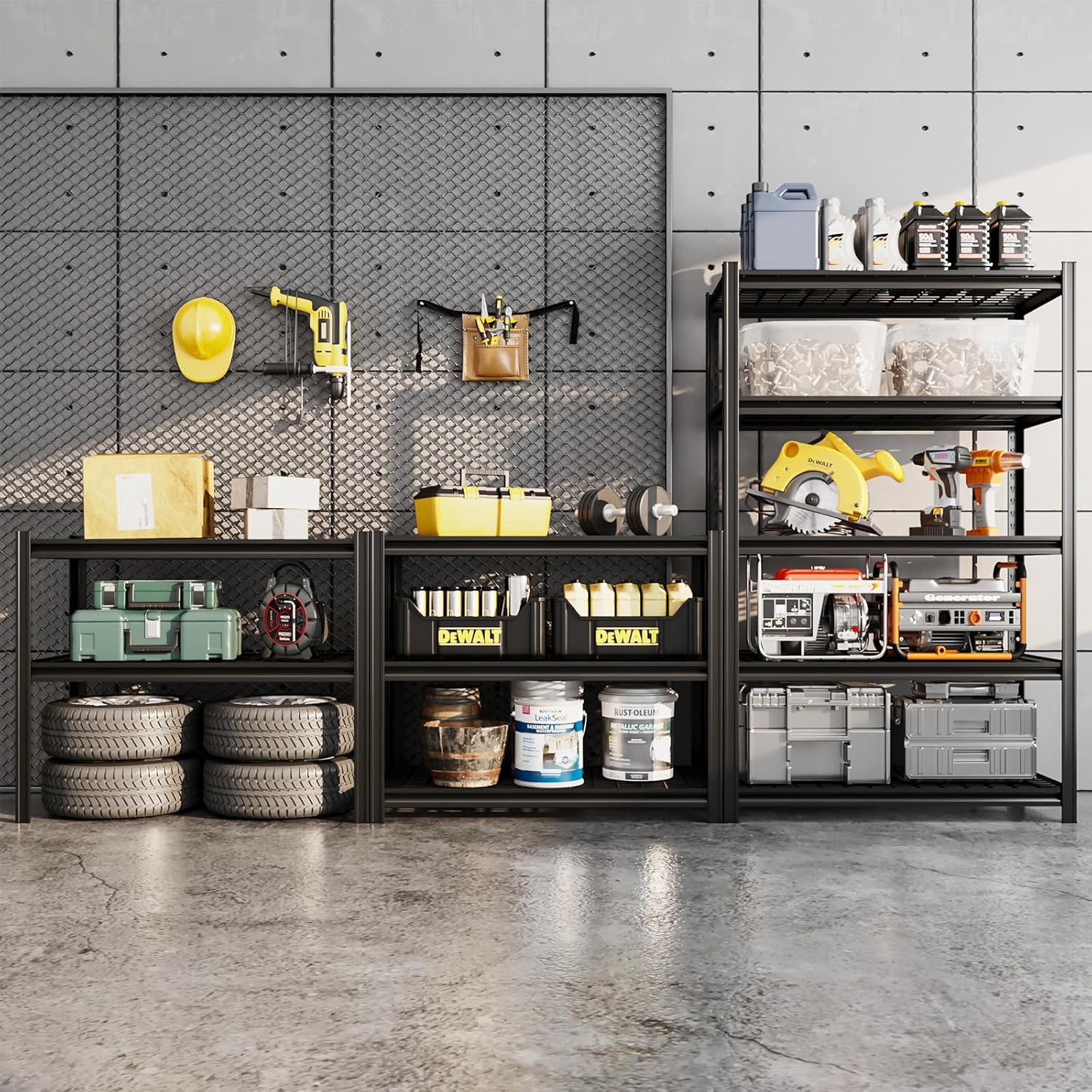 35" W Father&I Industrial Heavy-Dudy Garage Shelving Units/Systems: Metal 5-T Storage Shelves Adjustable for Basement/Closet/Tote/Kitchen/Pantry Organization, 72" H*35" W *15.7" D, Black