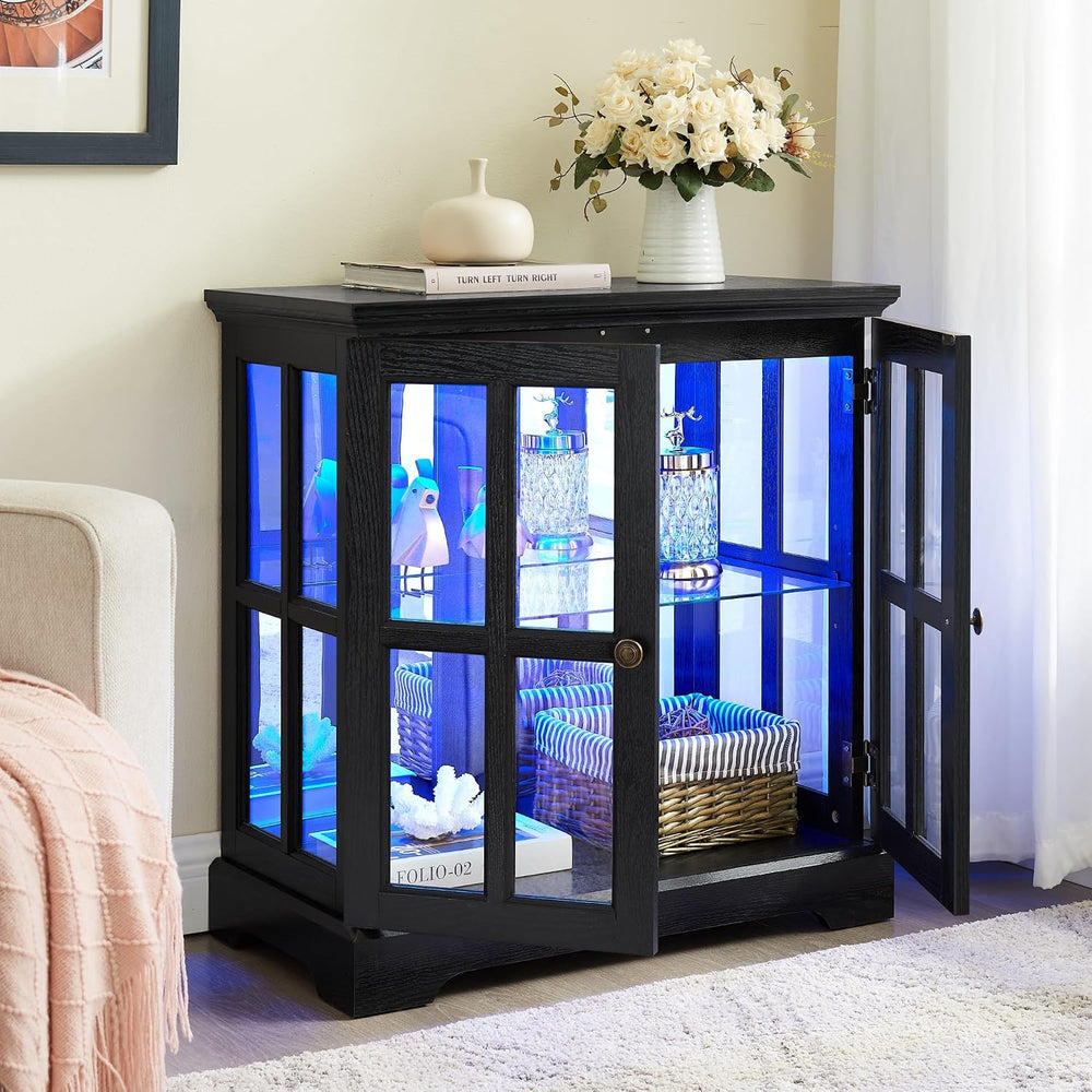 32" H LED Accent Curio Cabinet with 7 Color Lights for Collectibles, Mod...