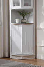 FOREST GRAVITY Modern Corner Storage Cabinet with Fluted Doors | For Kitchen; For Bathroom; Glass Doors; Fluted Design; Large Storage; Pentagon Design; White