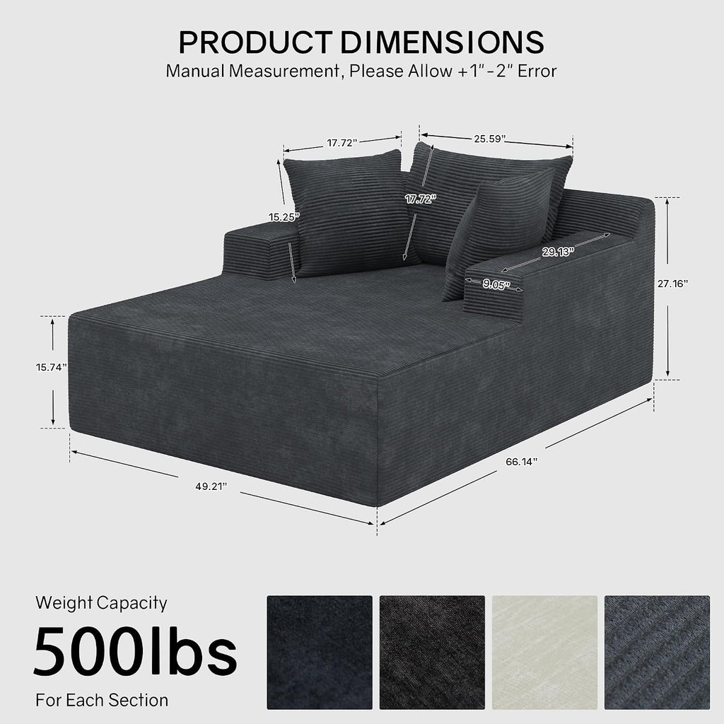 66" Chaise Lounge Chair Indoor, Oversized Boneless Lounge Chair with 3 Pillows, Cloud Reading Chair for Living Room Bedroom, Deep Seat Sleeper Couch, No Assembly Required