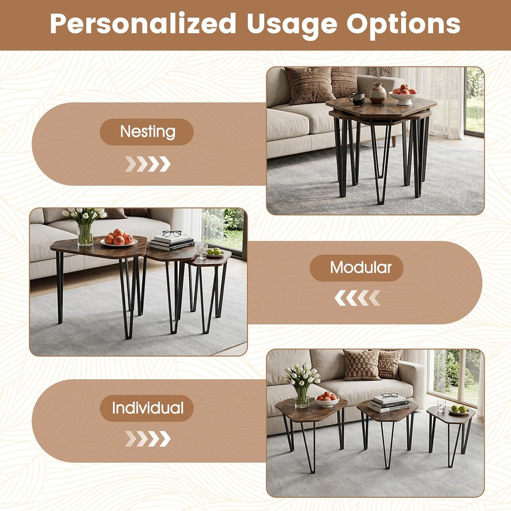 GIANTEX Nesting Coffee Tables Set of 3, Stacking End Tables for Living Room |...