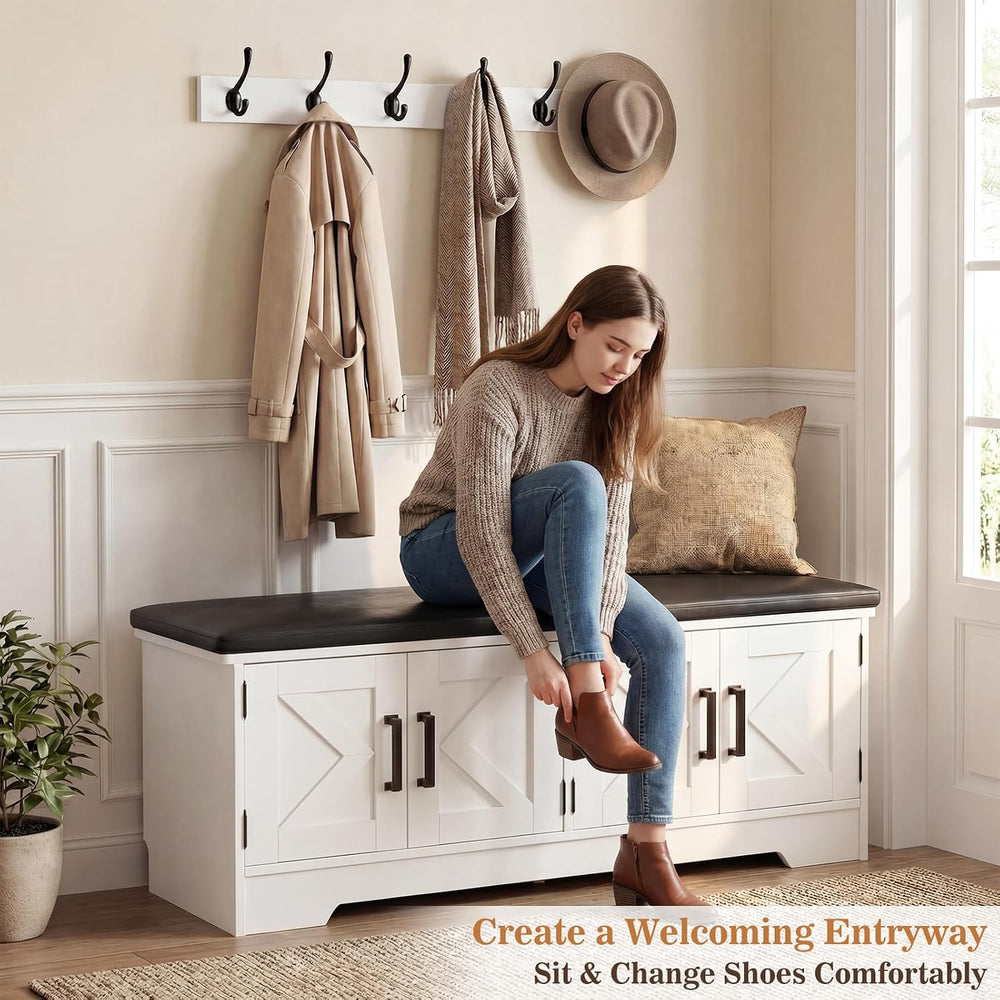 Armocity 43.3" Farmhouse Shoe Storage Bench with Cushion for Entryway | ...