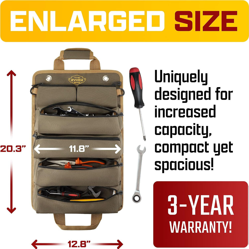 Ryker Heavy Duty Roll Up Tool Bag Organizer w/Detachable Pouches, Gift Men