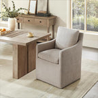 Upholstered Dining Chairs with Casters, No Assembly Modern Accent Armchair with Rollers for Dining Room, Bedroom, Living Room, Reading Room, Already Assembled, White, 1 Box