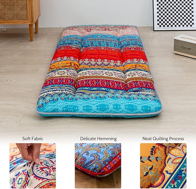 MAXYOYO Japanese Floor Mattress Futon Mattress, 4" Thicken Tatami Mat Sleeping Pad Foldable Roll Up Mat Boys Girls Dormitory Pad Kids Floor Lounger Pillow Bed, Charcoal Grey, Queen Size