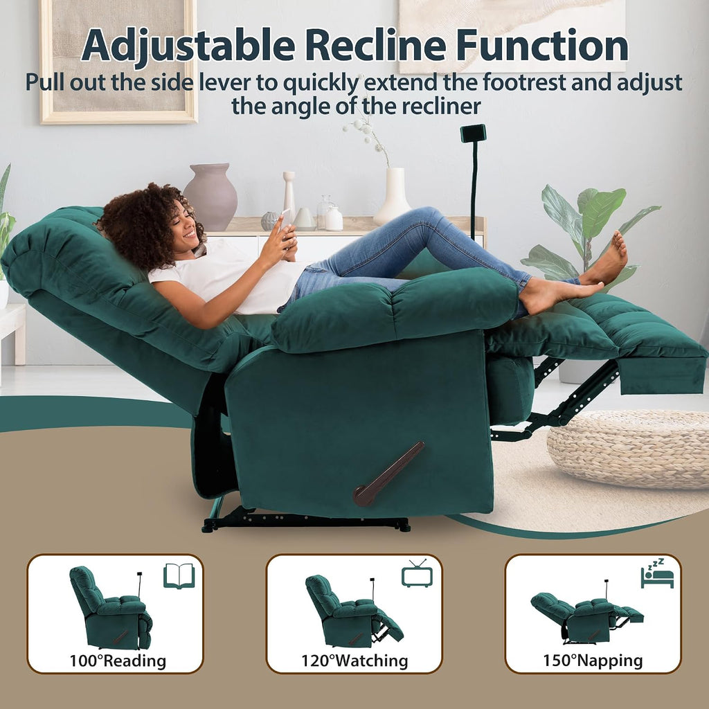Manual Adjustable Oversized Recliner Chair with Phone Holder, Extra Large Recliner for Heavy Duty Adults 400lbs, Big Man Recliners for Living Room, Nursery, RV