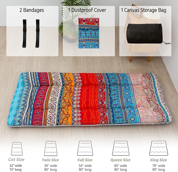 MAXYOYO Japanese Floor Mattress Futon Mattress, 4" Thicken Tatami Mat Sleeping Pad Foldable Roll Up Mat Boys Girls Dormitory Pad Kids Floor Lounger Pillow Bed, Charcoal Grey, Queen Size