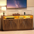 Fluted TV Stand with Power Outlet - 58" TV Stands for Living Room, Mid Century Entertainment Center with Storage Cabinets & Adjustable Shelf, LED Modern Media Console for TVs Up to 70", Walnut