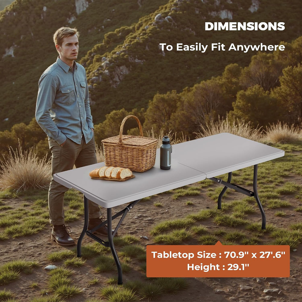 6 Foot Folding Table, Sturdy 330LBS Capacity, Reinforced Steel Legs, Foldable...