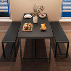 Dining Table Set for 4 with 2 Benches, 3-Piece Kitchen Table Set, Space-Saving Dining Set for Kitchen, Dining Room, Black