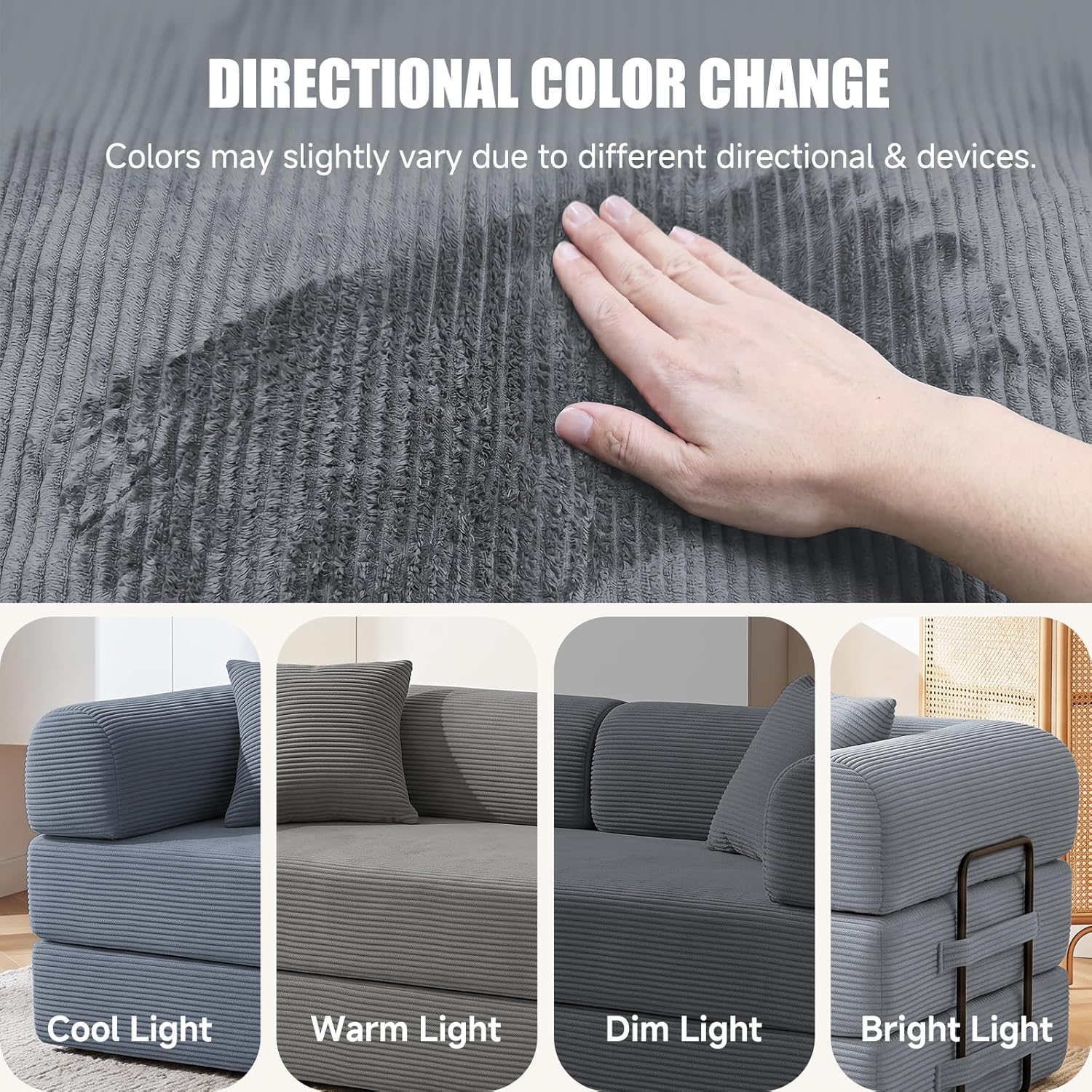 79" Boneless Couch for Living Room,Convertible Futon Sleeper Sofa Bed | 6-In-1 Boneless Couch,Corduroy Sleeper Sofa Bed with Pillows,Modular Floor Loveseat Pull Out Couch, No Assembly, Dark Gray