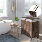 Greenstell Laundry Hamper with Wheels, No Install Needed, 90L Divided Handwoven Hampers & 2 Removable Liner Bags, Synthetic Rattan Clothes Laundry Basket with Lid & Handles, Foldable Hampers Brown